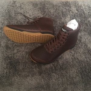 No Bull Project High-Top Coffee Leather Trainer